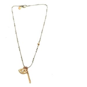 EXPRESS TWO-TONED BALL CHAIN CRYSTAL EVIL EYE AND BAR 16" NECKLACE